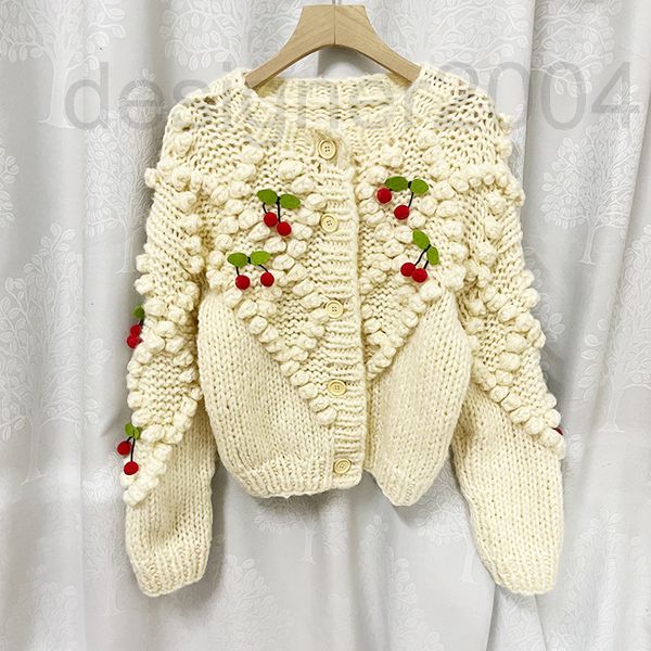 

women's sweaters designer design 2021 autumn and winter new hook flower cherry lazy style long sleeve loose knit cardigan sweater women, White;black