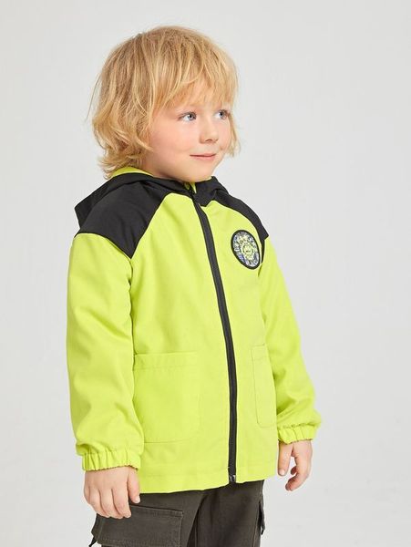 

toddler boys color block dual pocket patched detail hooded coat she, Blue;gray