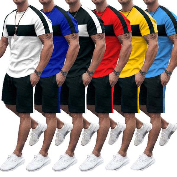 

sports short tracksuits sleeve suit running fitness splicing t shorts suit, Gray