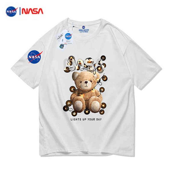 

nasa co branded pure cotton short sleeve t-shirt for men and women 2022 summer fashion casual lovers loose thin bottomed shirt, White;black