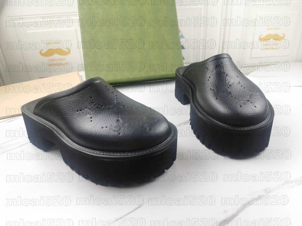 

womens white slipper 55mm elea perforated g platform sandals designer women mules rubber slides lug sole high heel height pvc loafers purple, Black
