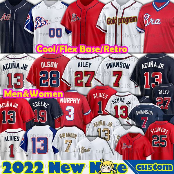 

matt olson ronald acuna jr ozzie albies travis d'arnaud austin riley baseball jersey dansby swanson adam duvall marcell ozuna max fried, Blue;black