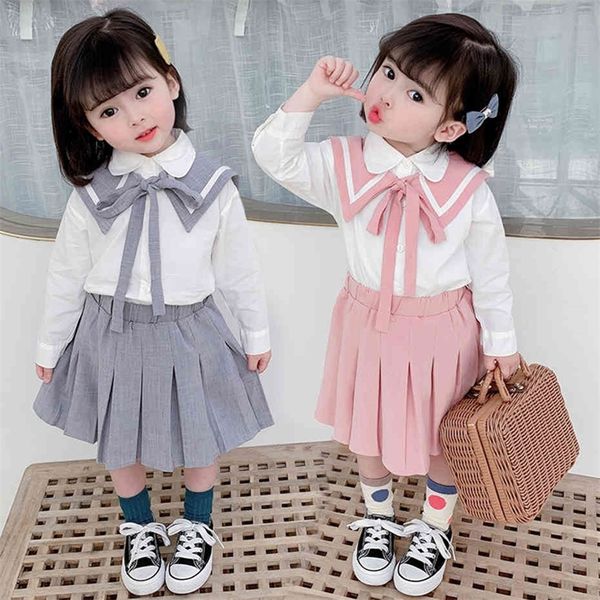 

baby girl clothes patchwork tracksuits for girls blouse skirt girls sets clothing casual style children's clothing spring autu 210412, White