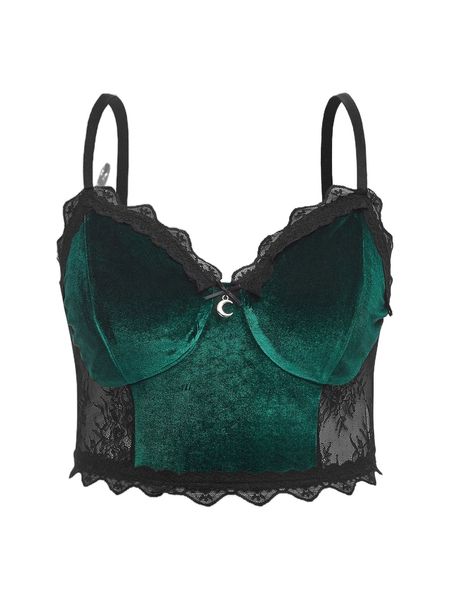 

plus contrast lace bow detail velvet cami 78ab#, Black