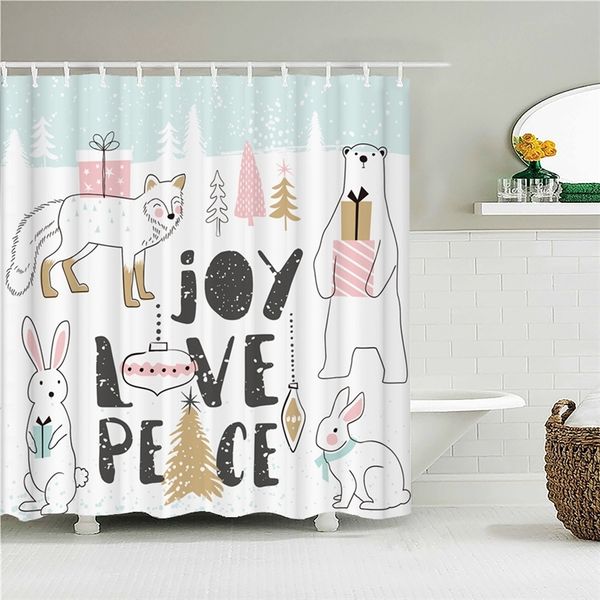 Tenda da doccia per bagno con stampa animalier cartone animato con ganci Simpatico orso giraffa Tessuto in poliestere impermeabile Baby 220429