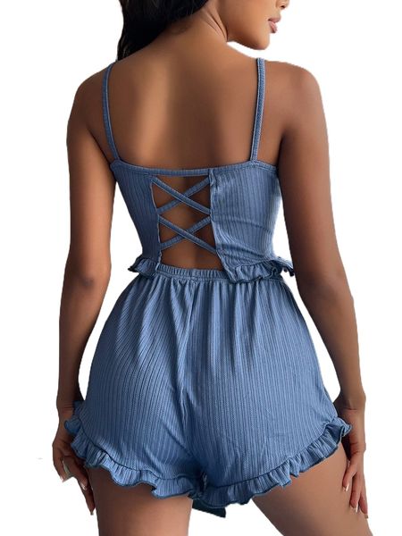 

crisscross back ruffle trim pj set z6zw#, Black;red