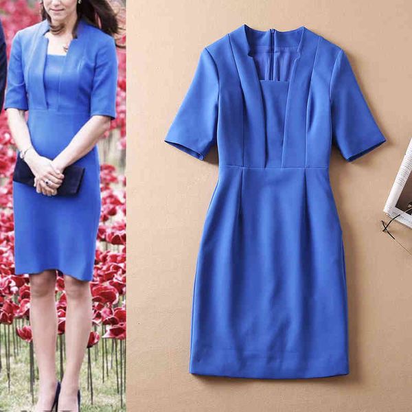 

casual dresses in autumn of princess kate's same professional women's dress fashionable square neck slim fit hip wrap short sleeve, Black;gray