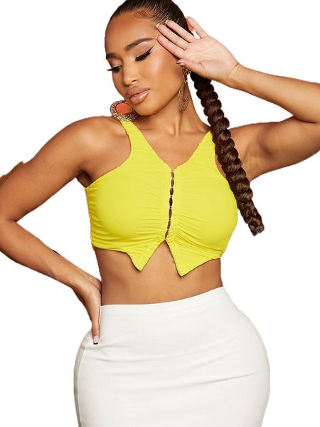 

ruched crop tank k4z0#, White