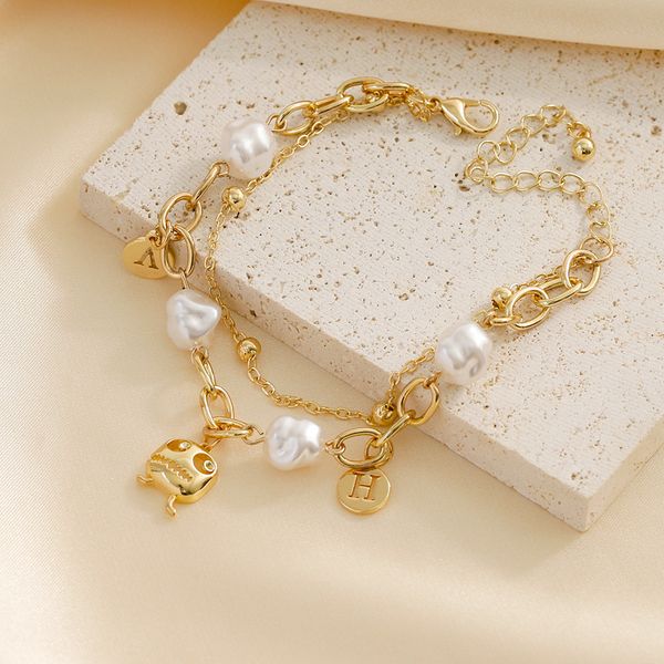 

s2980 fashion jewelry double layer chain bracelet irregular pearl beaded letter funny ghost pendant chains bracelets, Black