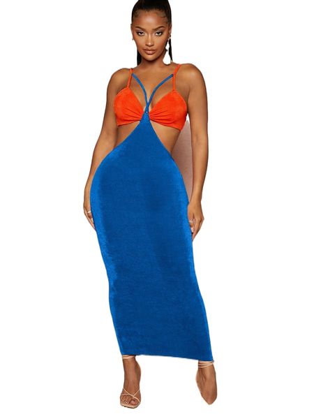 

colorblock cut out cami dress z6tl#, Black;gray