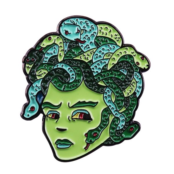 

bleeding medusa pin badge from greek mythology, Blue