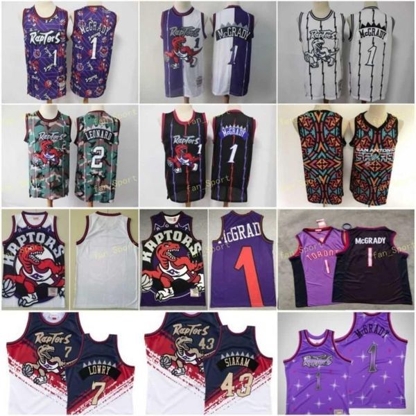 

vintage stitched jersey mens 1 mcgrady 2 leonard 7 lowry 43 siakam stitched mesh basketball jerseys purple white, Black