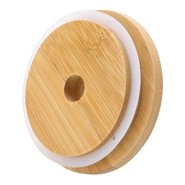 Spotware Bambuskappendeckel von Becherdeckeln 70 mm 88 mm wiederverwendbarer Einmachglasdeckel aus Holz mit Strohhalmloch und Silikondichtung DHL-freie Lieferung