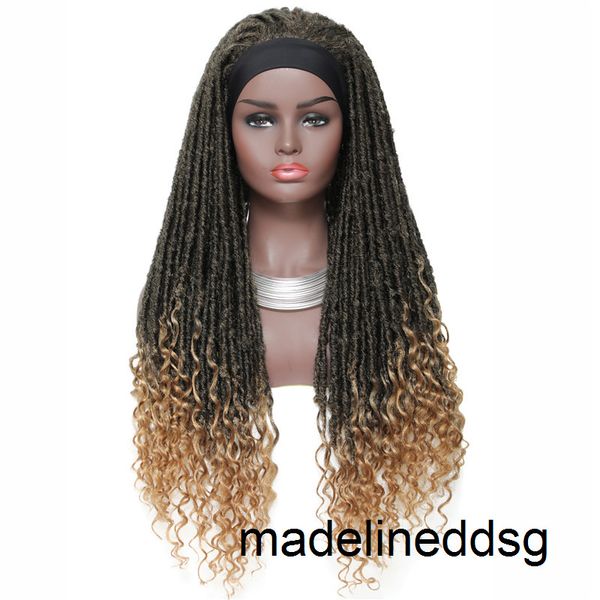 

headband box braids wig 32 inch long braided african wig natural black synthetic braiding hair for women/men yrue