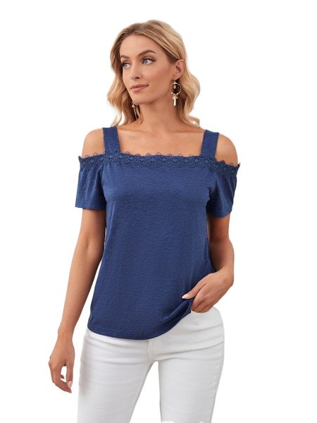 

cold shoulder guipure lace panel e2se#, White