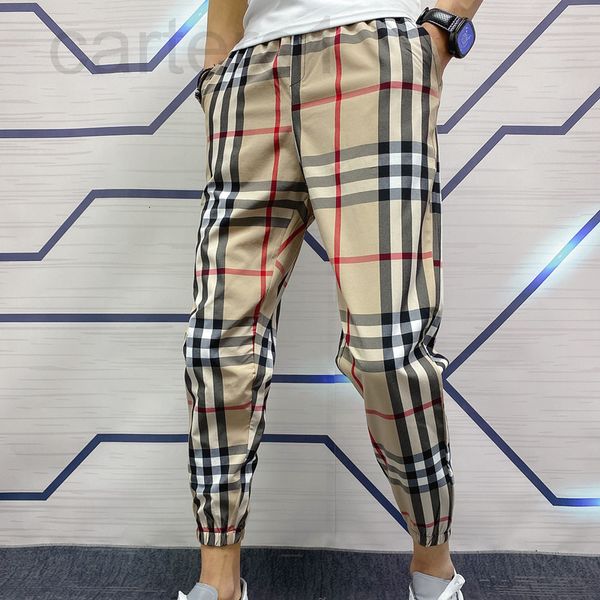 

men's pants designer summer spiritual society guy slim pants net red nightclub plaid trend capris l5qq, Black