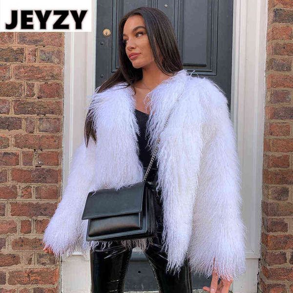 Autumn Winter 2021 Fluffy Faux Fur Coat Women Women Chunky Curly Fake Fur Jacket Coats Aretwear Ladies grossas quentes de casaco de revestimento T220810