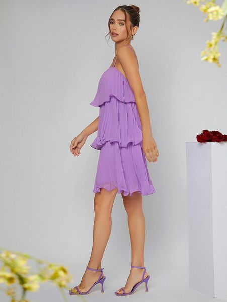 

pleated layered hem chiffon cami dress a7wz#, Black;gray