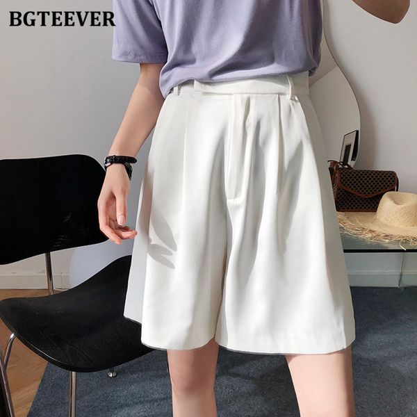

spring summer half straight pants for women high waist pockets loose female suits shorts casual ladies wide leg shorts, White;black