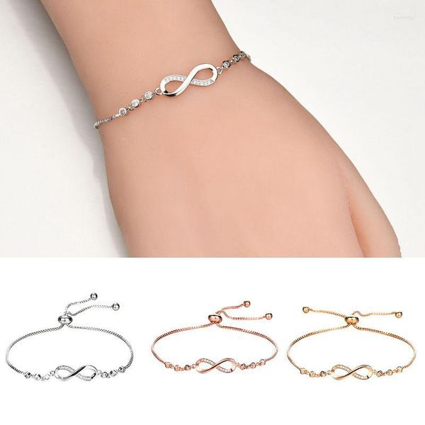 Catena a maglie Numero fortunato 8 Bracciale di design Infinity Forever Lovers Gioielli casual per donne Ragazze Bracciale regolabile in metallo Regalo Fawn22