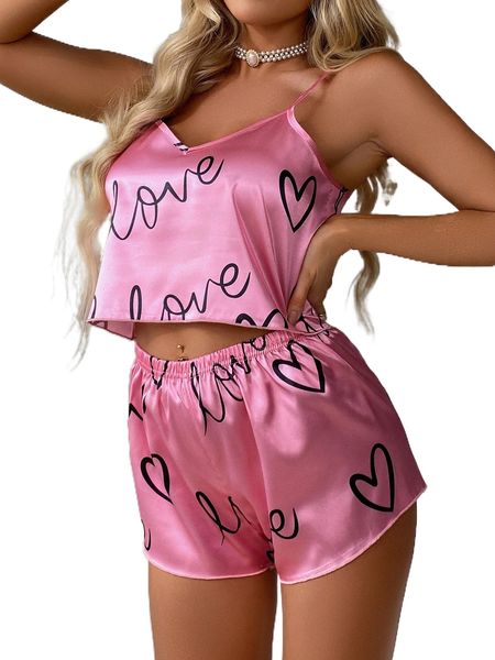 

heart & letter graphic pj set 023y#, Black;red