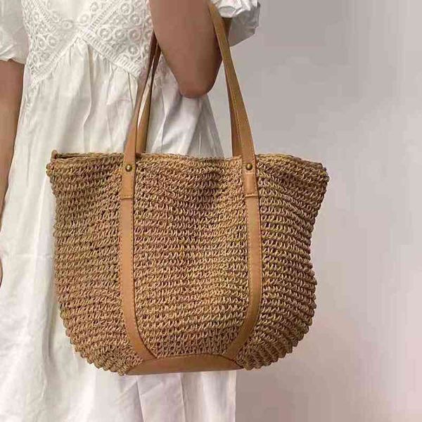 

shopping bags summer large capacity handbags for women woven straw tote beach shoulder ladies fashion casual handle bag purses 220412