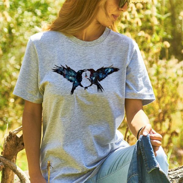 Damen T-Shirt Frau T-Shirts Gute Freunde Zwei Vögel verlieben sich Y2k Ästhetisch Sommer Kurzarm Baumwollhemden Frauen Sexy Tops Unisex T-Shirt
