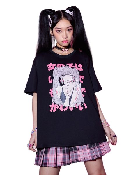 

romwe anime figure graphic oversized tee u5bm#, White