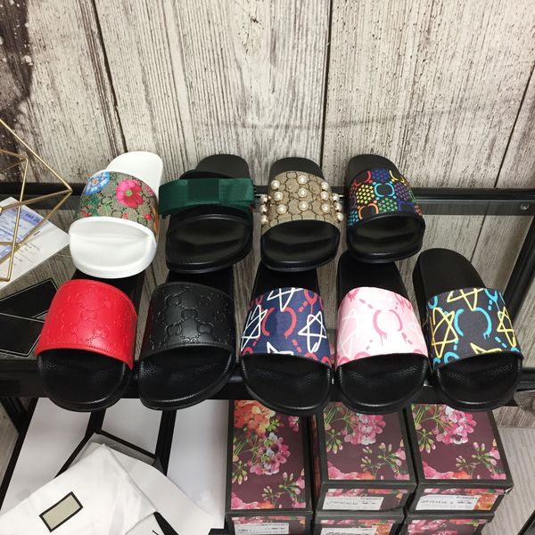 

designer slides mens women slippers summer sandal beach shoes flat platform ladies fashion classic tiger snake print flip flops striped wome, Black