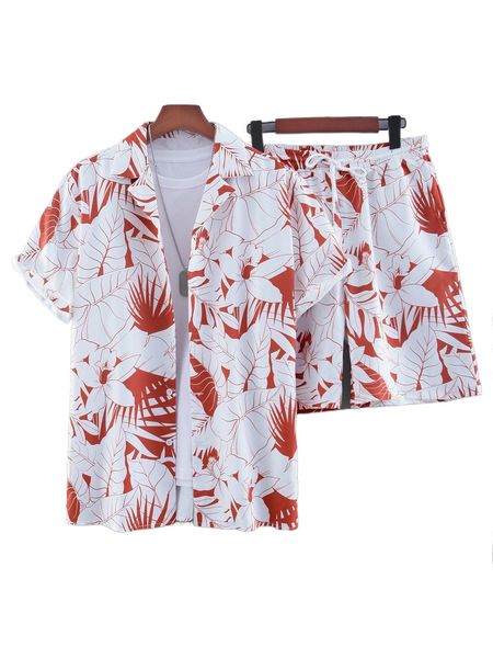 

men allover tropical print shirt & shorts without tee r9hh#, Gray