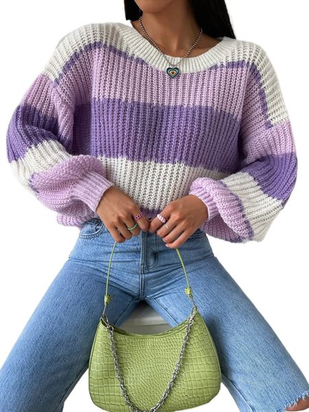 

colorblock rib-knit drop shoulder sweater r413#, White;black