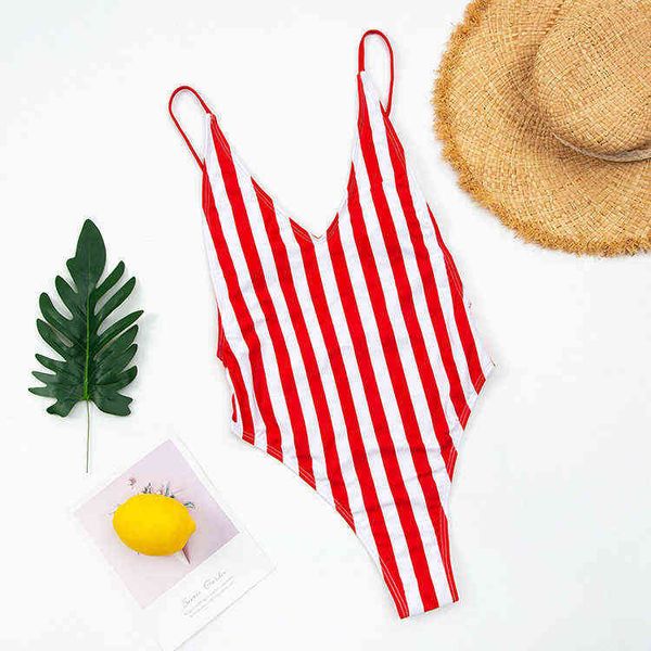 

one-piece strange swimsuit stripe printing slim fit s2076, White;black