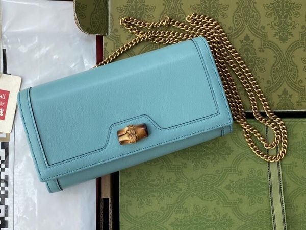 

5a woc wallets 658243 19cm light blue leather diana flap wallet on chain for women with dust bag box serial number, Red;black