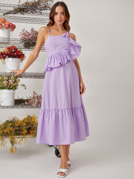 

ruffle trim cami dress r8od#, Black;gray