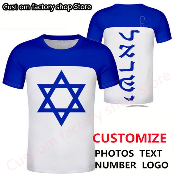 

israel tshirt custom men sport white arabic hebrew flag youth blue tee shirts customize il country name number 220609, White;black
