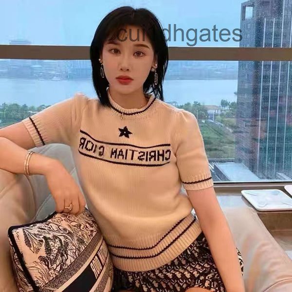 

2022 designer di or t shirt and tees dress french d home 2022 new early spring short sleeve letter star embroidery sweater women's top, White