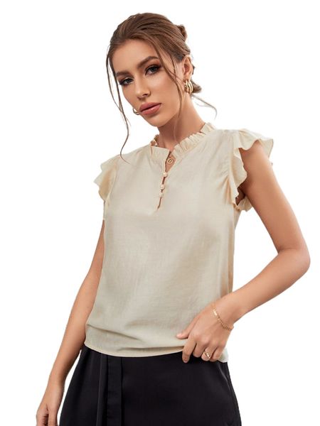 

ruffle sleeve quarter button blouse t0mp#, White