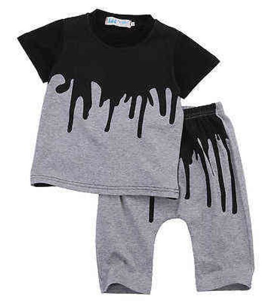 Citgeett Summer Beaby Boys Set Set Set с коротким рукавом черный мальчик для мальчиков набор детской футболки брюки 2 куски серые набор SS J220711
