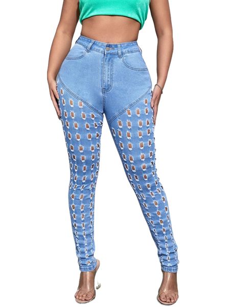 

sxy high waist ripped raw trim skinny jeans l8jv#, Blue