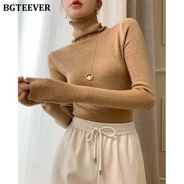 

stylish chic turtleneck sweaters for women autumn winter elegant long sleeve female stretched knitted jumpers 2021, White;black
