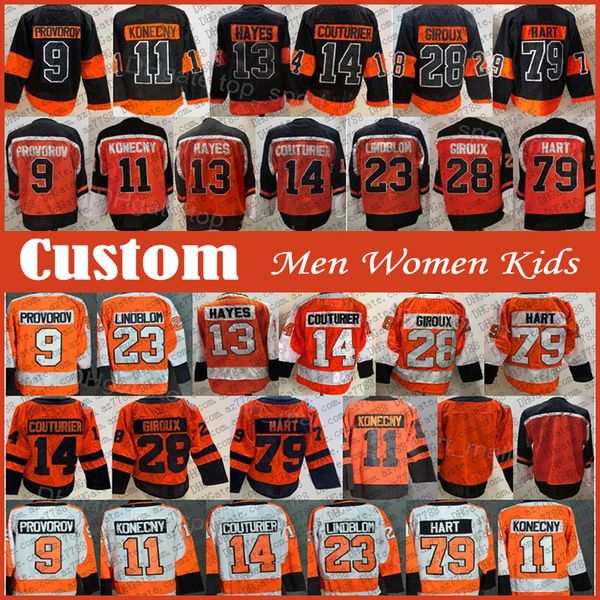 79 Carter Hart 11 Travis Konecny ​​Hokey Forması Özel Erkek Kadın Çocuklar 9 Ivan Provorov Sean Couturier Kevin Hayes Morgan Frost Owen Tippett Cam Atkinson Brendan Lemieux