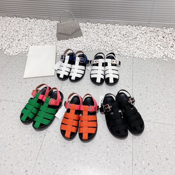 

2022 designer m sandals contrast color leather summer classic slippers luxury versatile, Black