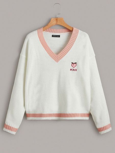 

fruit & letter pattern sweater l0io#, White;black