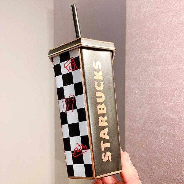 

new starbucks cup 2022 valentine's day checkerboard checkered ceramic straw cup prismatic creative water cup gift