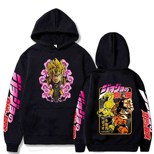 

2022 harajuku jojo's bizarre adventure hoodies japanese anime jojo printed men's hoodie streetwear casual sweatshirts y220716, Black