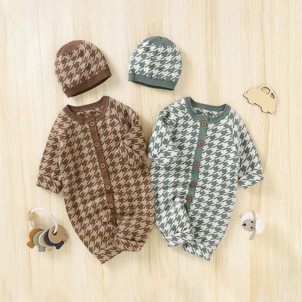 

bobora baby boys girls sweater knitted romper bodysuit jumpsuit clothes outfits with warm hat set 220315, White