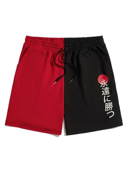 

romwe guys colorblock letter graphic shorts q8gb#, White;black