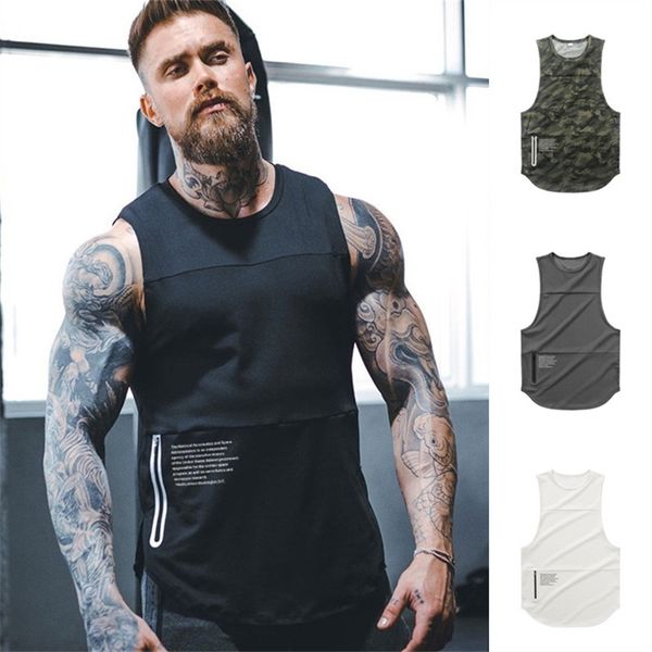 Homens zíper sem mangas colete verão respirável secagem rápida masculino apertado ginásios roupas musculação undershirt fitness tank tops 220630