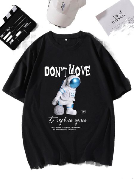 

men slogan & astronaut print tee m3z3#, White;black