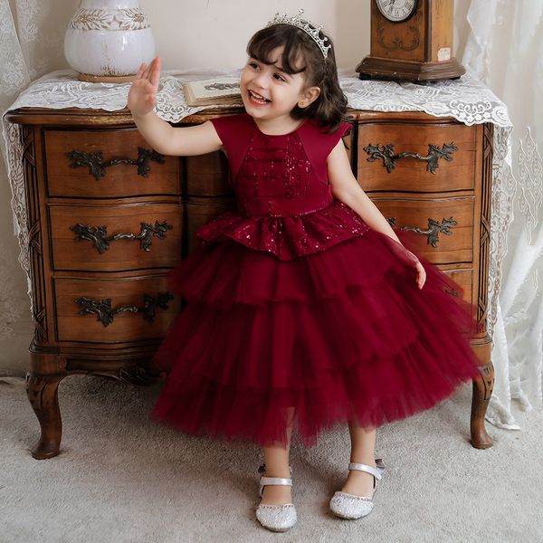 

2022 new summer princess girl dress kids sleeveless mesh dress baby birthday party piano show fluffy cake vestidos, Red;yellow